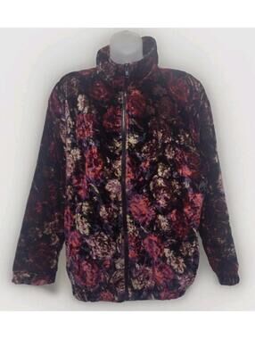 Vintage 80s Rafael Floral Velvet Quilted Bomber Jacket L Made in Taiwan R.O.C.
